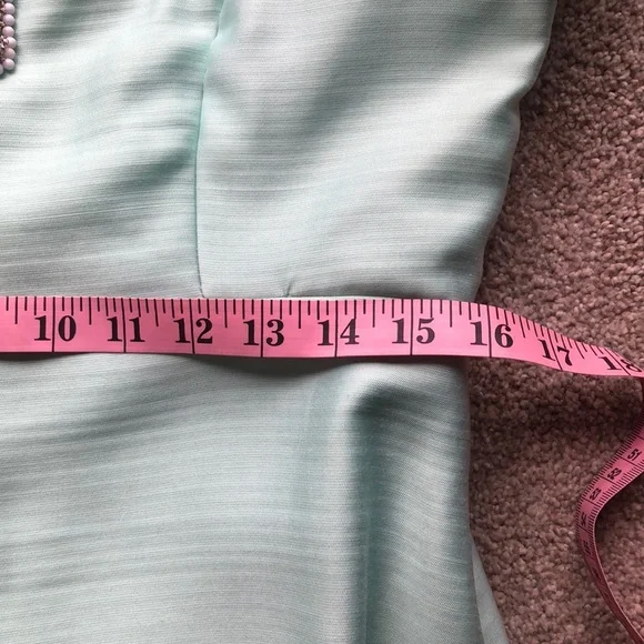 Exquisite Vintage Mint Green Sateen Dress Amazing Beading EUC! Sz M Pockets! - Picture 11 of 11